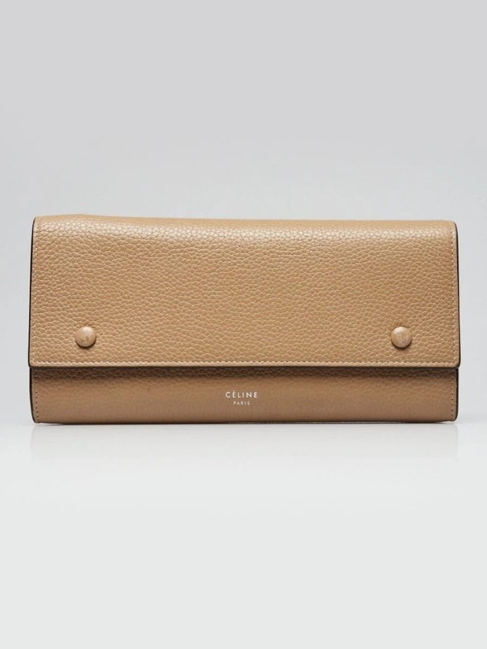 Celine Beige Drummed Leather Large Flap Multifunction Wallet